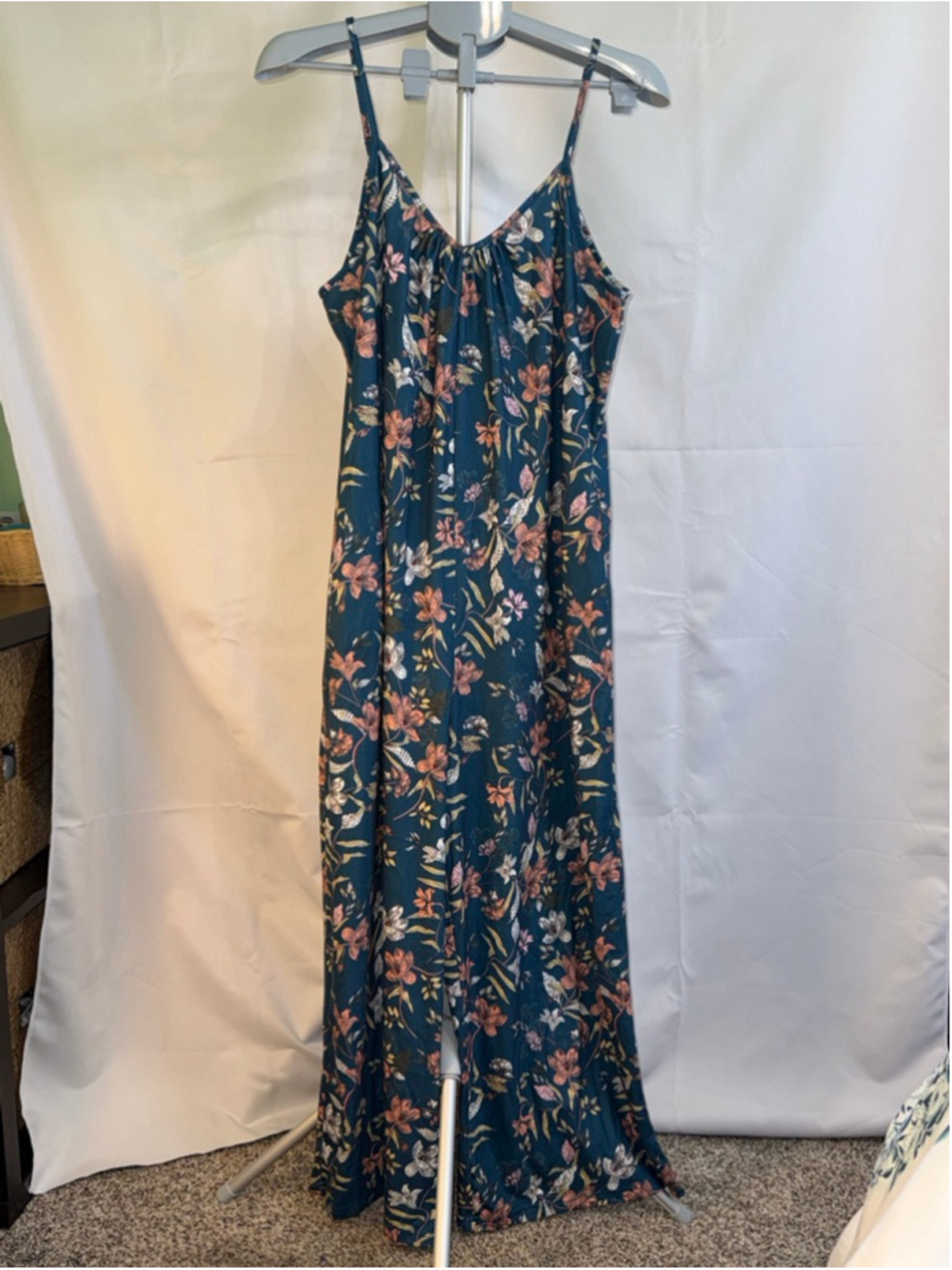 Women's Unbranded Teal Floral Sleeveless Jumpsuit L